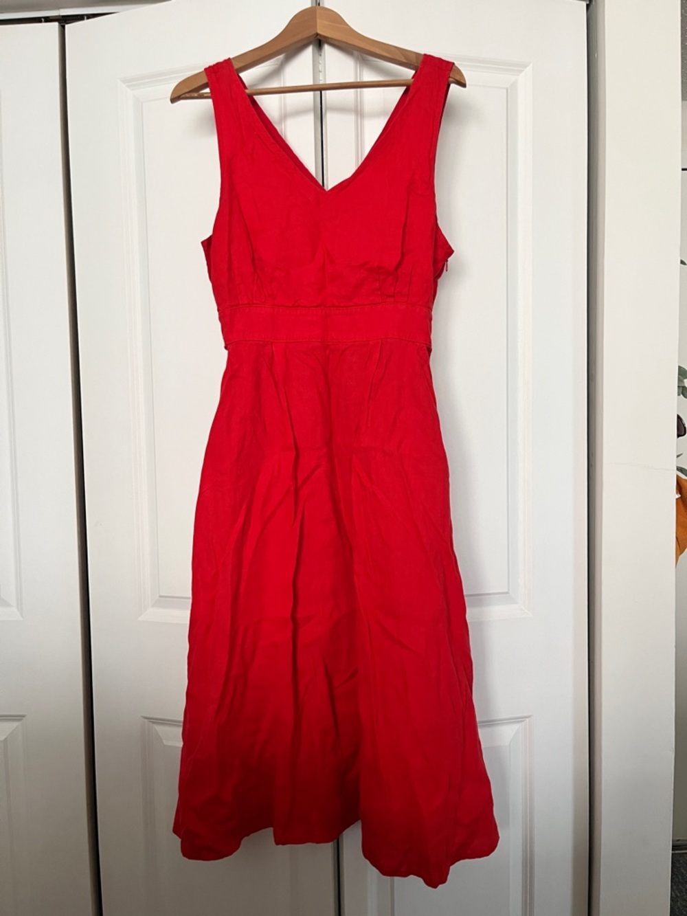 Cynthia Rowley Sleeveless Red V-Neck Midi Dress with Pockets